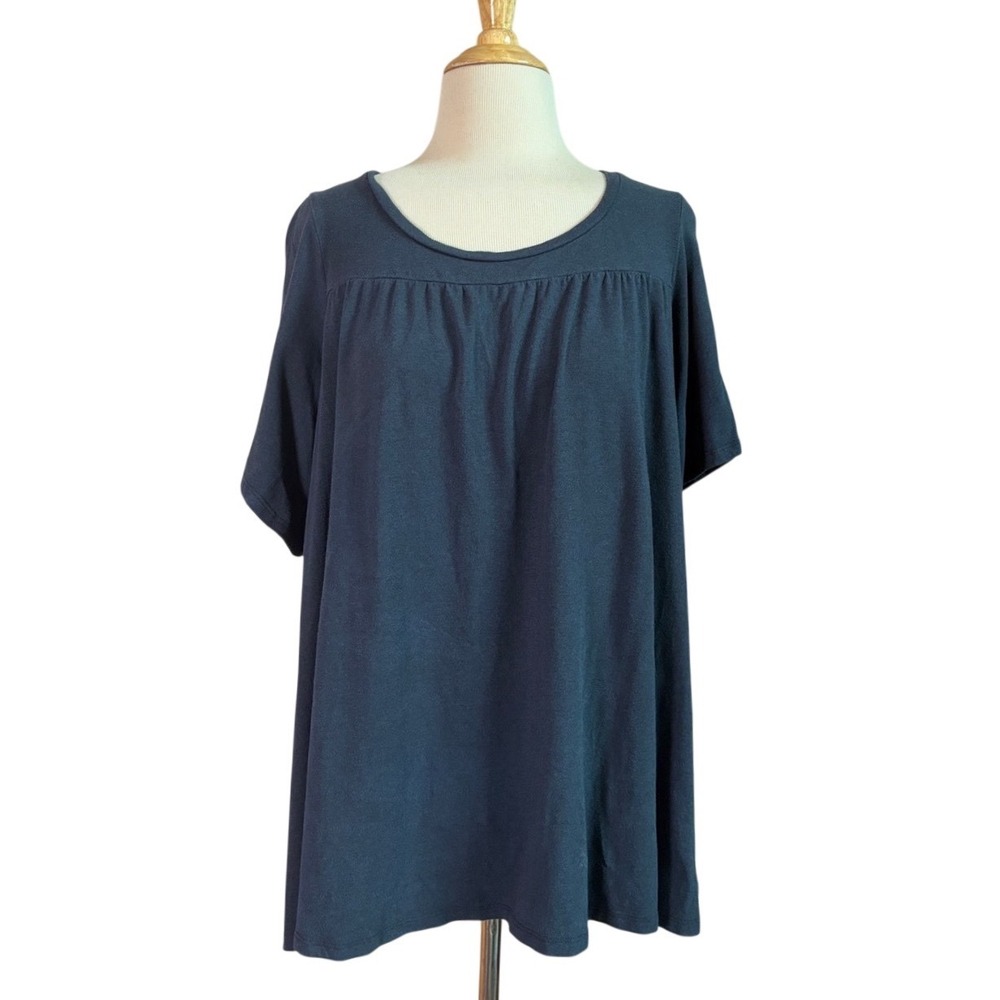 GARNET HILL Small Scoop Neck Gathered Yoke‎ Cotton Blend Top Minimalist Feminine
